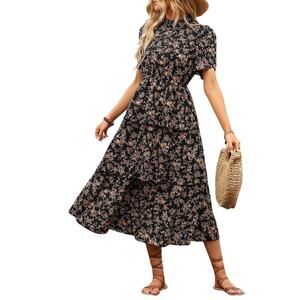 Ditsy Floral Print Petal Sleeve Layered Hem Dress Prairiecore Cottagecore Shein
